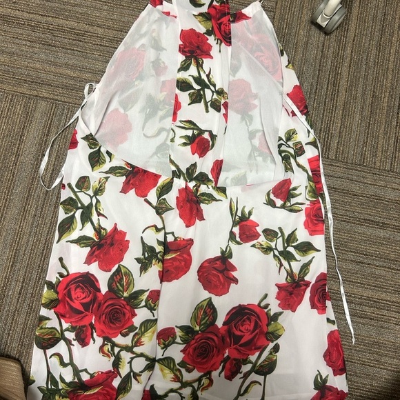 Backless Floral Halter mini Dress with Red Roses - Picture 3 of 4